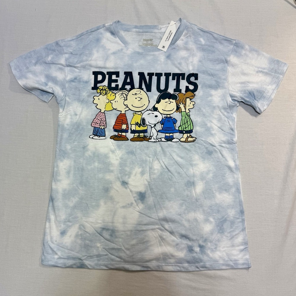 Peanuts‎ T-Shirt Small 6/6X Light Blue Tie Dye Charlie Brown Snoopy Sally Linus